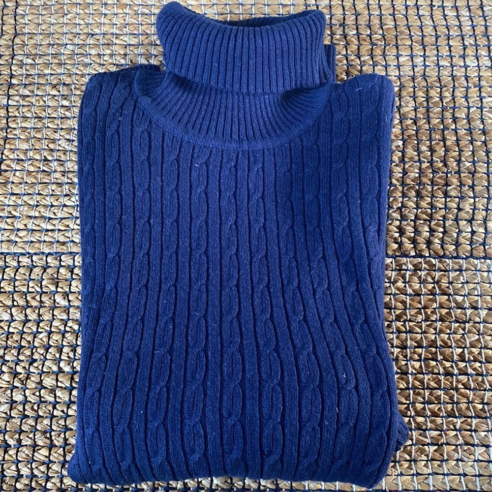 Denim & Co. Navy Cable Knit Turtleneck Sweater Size XL